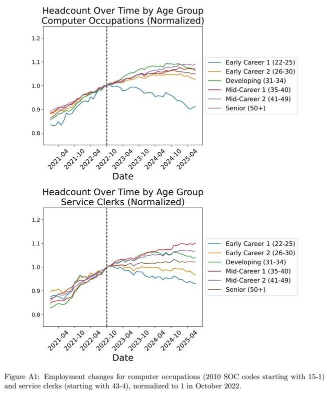 在美国打工人越老越吃香22-25岁新人最先被AI淘汰(图4)
