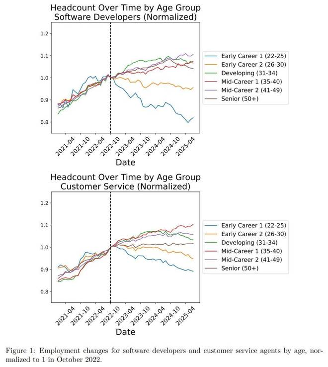 在美国打工人越老越吃香22-25岁新人最先被AI淘汰(图3)